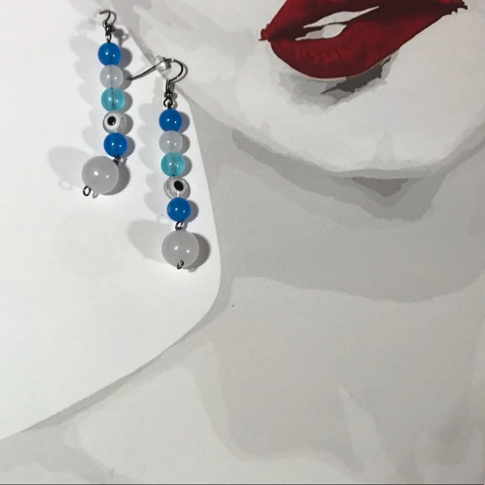 Glow in the Dark Blue Evil Eye Earrings Totem Spiritual Metaphysical Mystic NEW